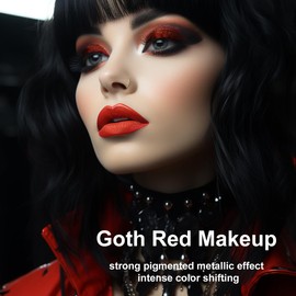 DE’LANCI Chameleon Red Eyeshadow High-Impact Pigmented, Sparkle Orange Red Glitter Eyeshadow Palette, Holographic Chrome Multichrome Eyeshadow, Metallic Eye Shadow Goth Smoky Eye Makeup