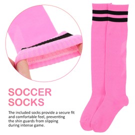 Milisten Soccer Shin Guards for Youth, Shin Guards and Long Socks, Pink Shin Pads Protection Equipment for Football Games EVA Cushion Protection Reduce Shocks & Injuries