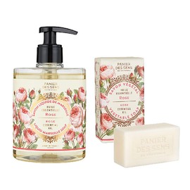 Panierdessens Essentials Bundle (Liquid Marseille Soap & Vegetable Soap), Made in France, Rose Scent, Full Body Wash