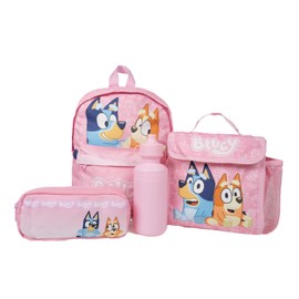 Bluey & Bingo Pink Kids Backpack Lunch Bag Pencil Case & Water Bottle Set Girls Nursery Rucksack Back to School