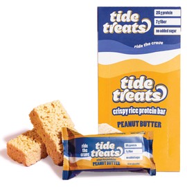 Crispy Rice Peanut Butter Protein Bar | 25 g Protein, No Added Sugar, 7 g Fiber | High Protein Snack for On-the-Go, Post-Workout or Dessert Cravings | 8 Count | TideTreats