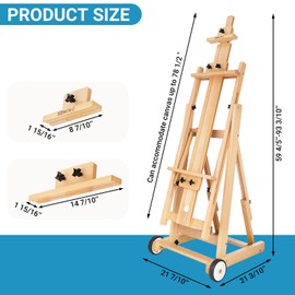 Somime H-Frame Studio Easel, Adjustable Beechwood Artist Painting Easel, Large Floor Easel Stand for Adults and Professional Artists, Holding Canvas up to 78Inches, Natural