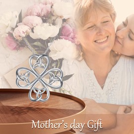 EVER FAITH 925 Sterling Silver Classic Love Celtic Four Leaf Clover Pendant Necklace for Women Bride