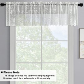 Kotile Lace Valance for Kitchen Window, Vintage Floral Embroidered Sheer Valance Curtain 18 Inch Length, Rod Pocket Privacy Short Lace Cafe Curtain Panel, 52 x 18 Inch, 1 Panel, Ivory