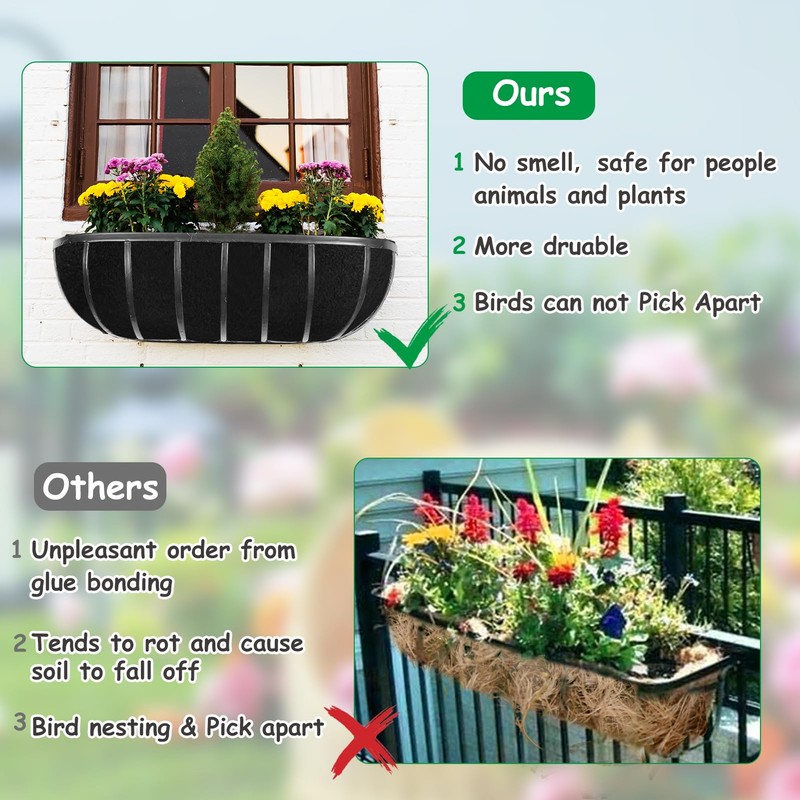 3PCS 36 Inch Planter Basket Liners Fabric Window Box Liners