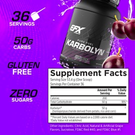 EFX Sports Karbolyn Fuel | Fast-Absorbing Carbohydrate Powder | Carb Load, Sustained Energy, Quick Recovery | Stimulant Free | 36 Servings (Grape)