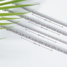 QUEENOU 925 Sterling Silver Bracelets for Women/Men, Byzantine Design Bangles Jewelry, Trendy Waterproof Adjustable Dainty Minimalist Fashion Silver Bracelet, Multiple Specifications