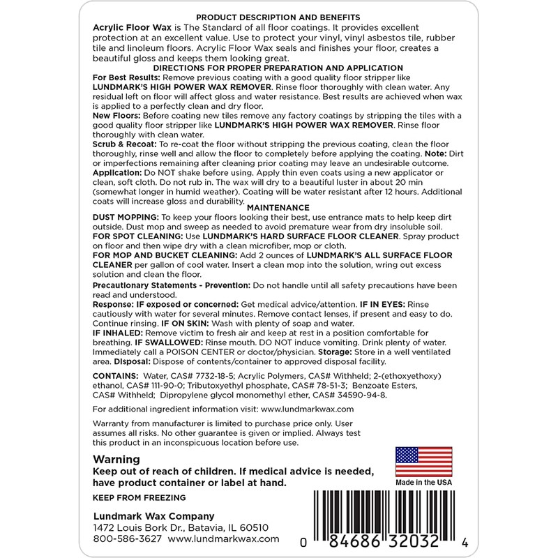 Lundmark Acrylic Floor Wax, 32-Ounce, 3203F32-6