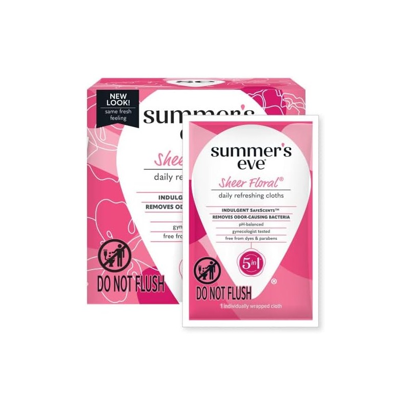 Summers Eve Sheer Floral Cleansing Cloths, Individually Wrapped, 16-Count (2-Pack)