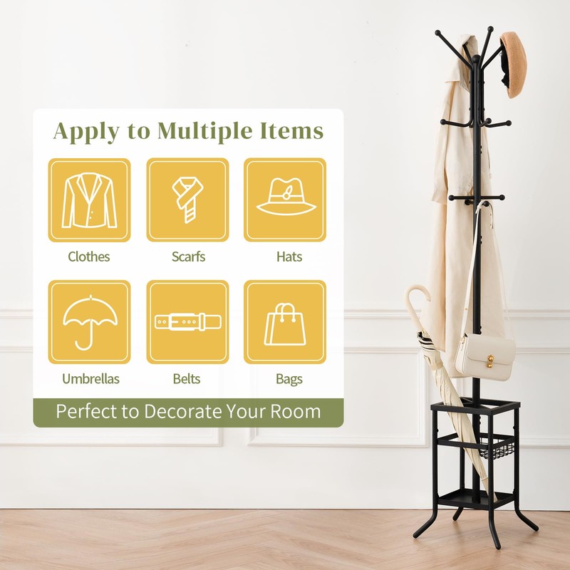 Yoobure Coat Rack Freestanding - Coat Tree with Umbrella Holder,