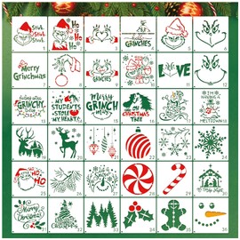 Small Christmas Stencils for Painting on Wood, Mini Christmas Stencils for Crafts Reusable Holiday Stencils for Ornament Card Door Hanger Wall Cookie Canvas (36 Christmas 3x3in)