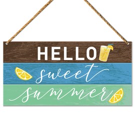 Hello Summer Sign Decor for Front Door, Farmhouse Summer Lemon Welcome Sign for Home Porch Decor Kitchen Dining Room Wall Art Rustic Summer Decoration for Home Office Bedroom Outdoor