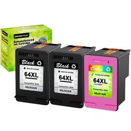 greencycle Remanufactured High Yield Ink Cartridge Replacement for HP 64 XL 64XL N9J91AN N9J92AN Compatible with Envy Photo 7858 7855 7155 6255 7158 7164, Envy 5542 Printer (2 Black, 1 Tri-Color)
