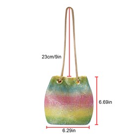 Ayliss Women's Full Rhinestones Bucket Bag Mini/Small Crossbody Shoulder Evening Shinny Bling Clutch Purse Bucket Handbag (Rainbow(Mini))