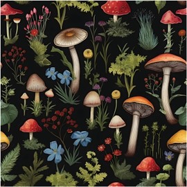 Blooming Wall DPYC22 Mushroom Wildflowers Ferns Peel and Stick Wallpaper Removable Self Adhesive Wall Mural Wall Decor