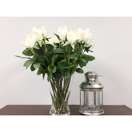1 Dozen (12pc) of Real Touch Quality Artificial Rose Bud - 16" Long (Ivory)