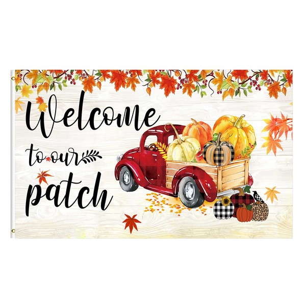 FLCHWY Welcome to Our Patch Flag 3x5 Ft,Summer Autumn Harvest