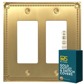 Rio Salto Sunken Pearls Brushed Brass Gold Metal Metal Double Rocker Decora Decorator Double Light Switch Outlet Cover Wall Plate Receptacle Beaded Wallplate (2-Gang Rocker)