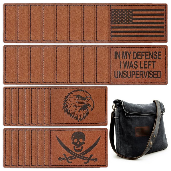 SHELEMB 30PCS Leatherette Hat Patches with Adhesive, Rectangular Laser Ready