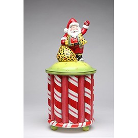 Cosmos Gifts 61936 Fine Ceramic Santa Claus with Leopard Print and Candy Cane Design Cookie Jar, 15 "H