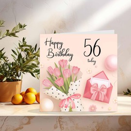56th Birthday Card for Women - Ladies Pink floral Birthday Cards for year 56 old woman fifty six, fifty sixthDaughter Friend Niece Granddaughter Wife Girlfriend Girls Mum Aunt for her