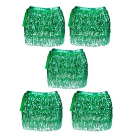 Falda de danza del vientre para mujer, falda con flecos, lentejuelas brillantes, bufanda de cadera, paquete de 5, verde , One Size