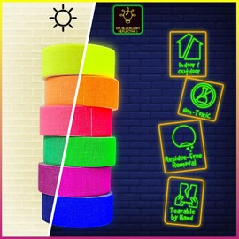 D-Xam 6-Pack Neon Gaffer Tape - 0.6 or 1 inch UV Blacklight Reactive Glow in The Dark Tape, Best for Parties, Dance Floors, Theaters & DIY Projects - 6 Vibrant Colors