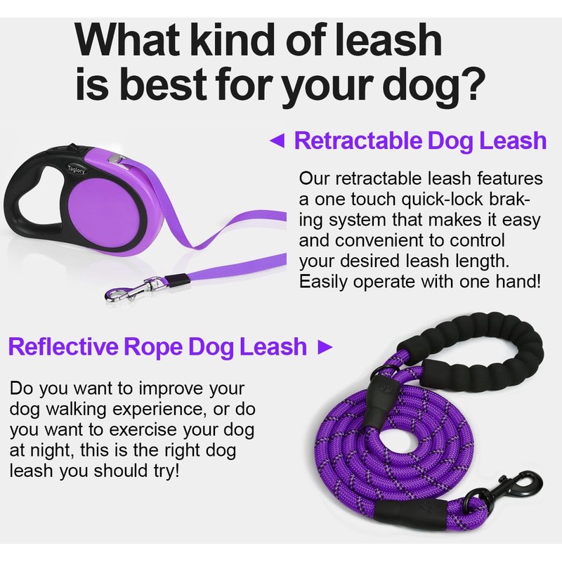 Taglory Retractable Dog Leash, 16ft No Tangle Leash Retractable for