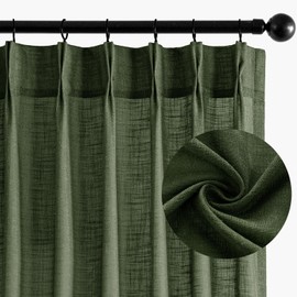 MIULEE Pinch Pleated Olive Green Linen Curtains 84 Inches Long 2 Panels for Bedroom Living Room, Soft Thick Linen Textured Window Drapes Back Tab Hooks Semi Sheer Light Filtering Dark Green Decor