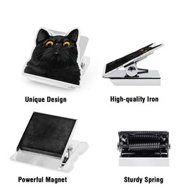 WIRESTER Set of 2 Stainless Steel Magnetic Clips for Home Office Fridge Lockers Whiteboard, Chip Bag Clips Paper Clamps for Food, Snack, Paper, Photo - Cute Black Bombay Kitten, Black White Tuxedo Cat