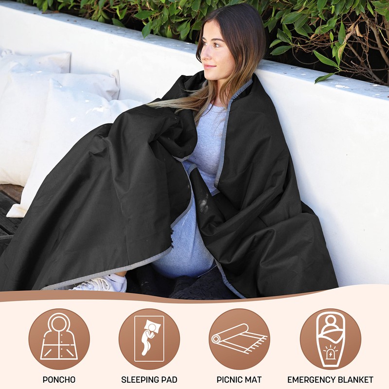 Tirrinia Waterproof Outdoor Blanket with Sherpa Lining, Windproof Triple Layers