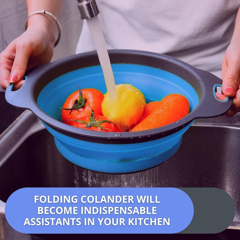 Blue Round Silicone Collapsible Colander – Silicone Round Kitchen Strainers