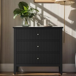 May in Color Large Black 3 Drawer Dresser, Painted 30 Inch Tall Wood Nightstand with Storage, Wide Modern Chest of Drawers with Ball Bearing Slide for Bedroom Hallway Living Room Entryway Office
