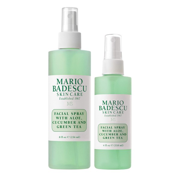 Mario Badescu Facial Spray with Aloe, Cucumber and Green Tea for All Skin Types | Face Mist that Hydrates & Invigorates | 8 FL OZ & 4 FL OZ Combo