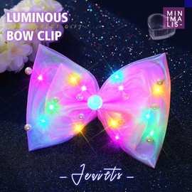 JEAIRTS Light Up Hair Bow Clip Glow LED Birthday Bow Accessories for Women(9-Pink)