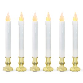 FURORA LIGHTING LED White Taper Candles with Gold Holders Pack of 6 with 5/19 Timer, Elegant Flameless Glow for Home Décor, Batteries Included