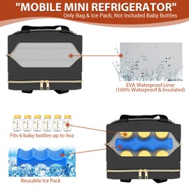 PIIOSER Breastmilk Cooler Bag with Ice Pack, Fits 6 Baby Bottles Up to 9 Ounce, Insulated Bottle Travel Bags with Shoulder Strap-Wearable Breast Pump Carrying Case for Nursing & Working Moms, Black