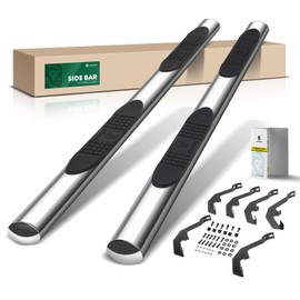 YHTAUTO 4 Inch Running Boards Side Steps Compatible with Chevy & GMC Models - Silverado, Sierra 1500/2500 HD/3500 HD 2019-2024, Extended/Double Cab, Oval Straight Stainless Steel Polished Chrome