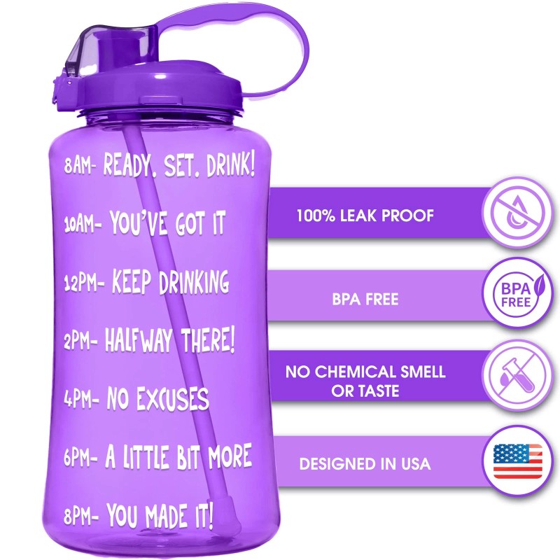 NatureWorks HydroMATE 3 Liter Motivational Water Bottle 100oz Neon Purple