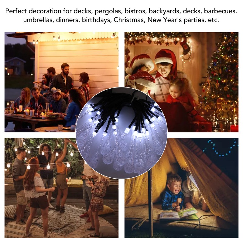 Solar String Lights IP65 Waterproof 2 Light Modes Outdoor String