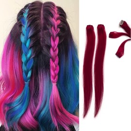 Belaved 18inch Red Clip in Hair Extensions Colored Hair Extensions 2 Pcs Long Straight Hairpiece Clip ins Colorful Hair Extensions Hair Acessories for Women Girls Daily Party Cosplay Chritmas Gift