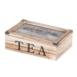 Farmers Market Vintage Wooden 6 Compartment Tea Bag Storage Caddy Box