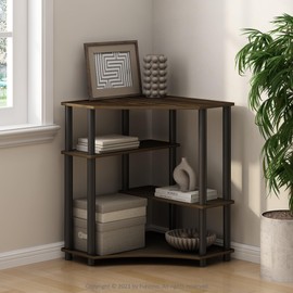 Furinno Turn-N-Tube Storage Shelves, 4-Tier Corner Shelf, Display Rack, Corner Bookshelf, for Organization and Storage, Living Room, Home Office, Columbia Walnut