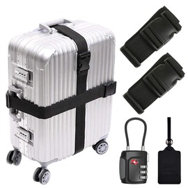 DAITET Luggage Packing Straps Set & Luggage Locks & PU Luggage Tags,Travelers Packing Accessories for a Bag Suitcase Belts Adjustable Packing Straps
