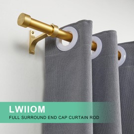 Lwiiom Gold Curtain Rods for Windows 72 to 144 Inch,Adjustable Drapery Rods with Aluminum End Cap and Full Surround Brackets,1-Inch Window Curtain Rod for Wall and Ceiling Mount
