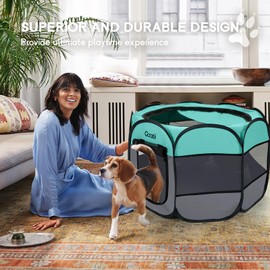 Goozii Pet Cat Playpen for Indoor Cats Enclosed, Puppy Dog Play Pen for Outdoor Travel Camping (Small Size, Green & Dark Grey)
