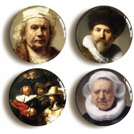 REMBRANDT BADGE BUTTON PIN SET (Size is 1inch/25mm diameter) ART DUTCH MASTER