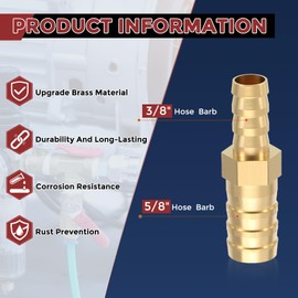 Kozelo Pack of 1 Brass Hose Barb Fittings 5/8"(16mm) Hose Barb to 3/8"(10mm) Fittings for Water Air Oil Gas Fuel Pipe Connections