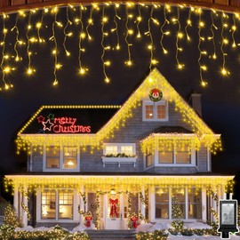 1620 LED Christma Lights with 360 Drops, 164ft Outdoor Hanging lights with 8 Modes & Timer Memory, Outsite Waterproof Curtain String Lights for Front House Fence Tree Holiday Decorations (Warm White)