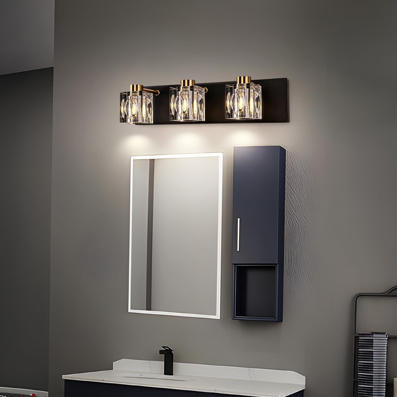 Modern Crystal Vanity Lights,3 Light Bathroom Vanity Light fixtures,Black and